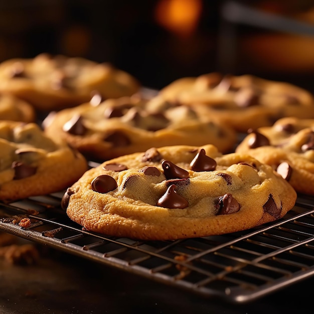 Freshly baked chocolate chip cookies