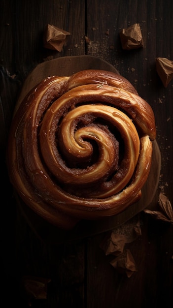 Freshly Baked Cinnamon Roll Pastry Vertical Background