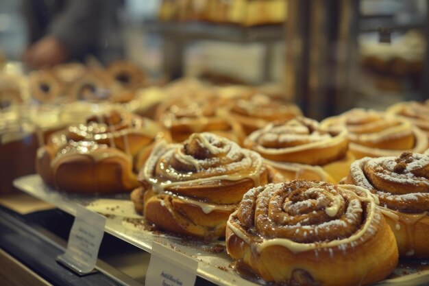 Freshly baked cinnamon rolls display