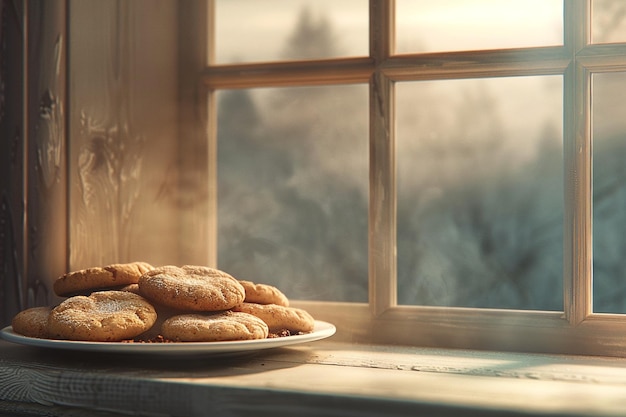 Freshly baked cookies cooling on a windowsill