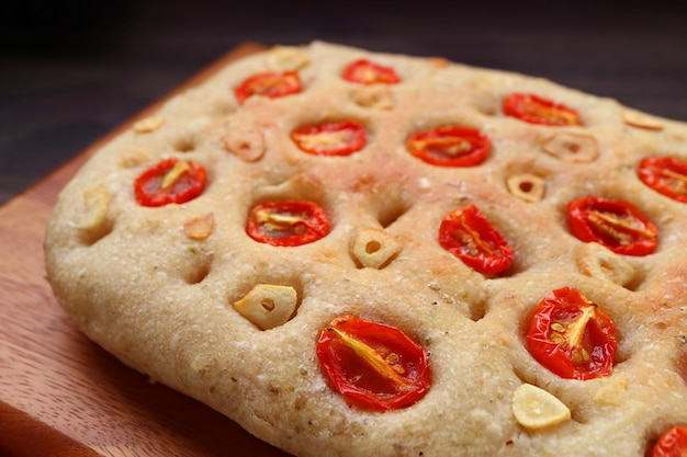 Freshly Baked Delectable Italian Tomato and Garlic Focaccia Bread