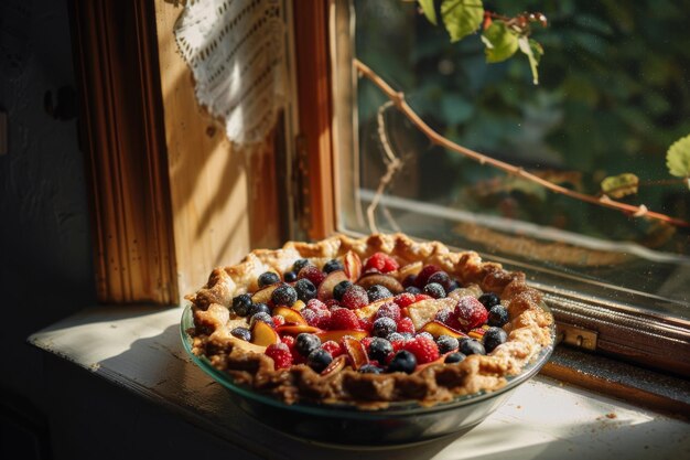 Freshly Baked Fruit Pie on Window Sill