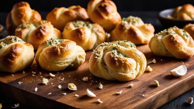 Freshly Baked HerbCovered Bread Platter on Rustic Wooden Table