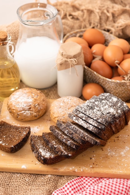 Freshly baked homemade bread with different cereals .