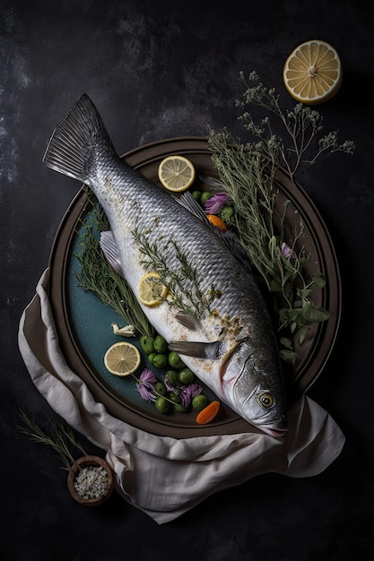 Freshly baked market fish served with fresh vegetables