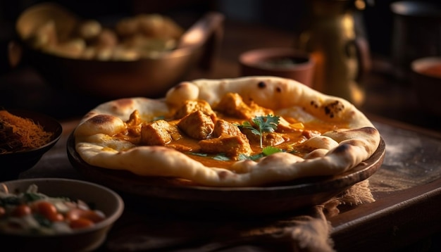 Freshly Baked Pizza on Rustic Wooden Table generated by AI