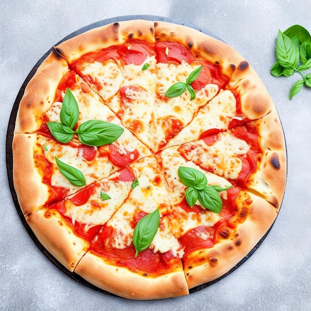 Freshly baked pizza on rustic wooden table