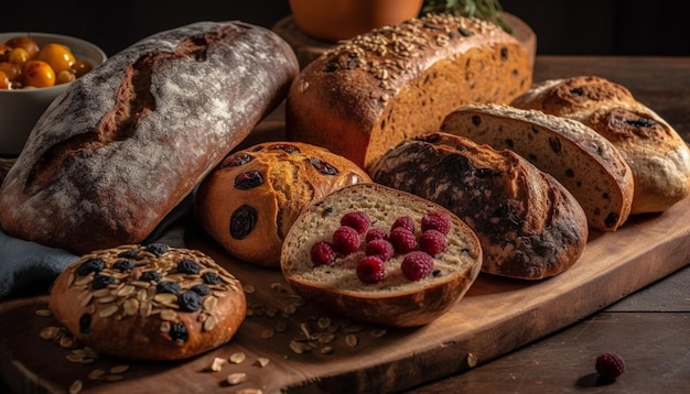 Freshly baked rustic ciabatta with raspberry variation generated by AI