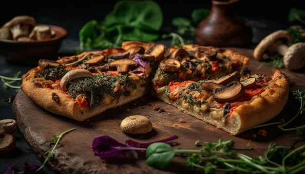 Freshly baked rustic pizza with mozzarella tomato and herbs generated by AI