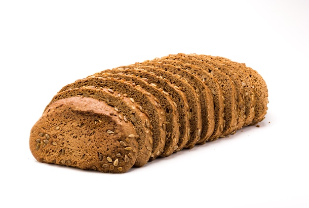 Freshly baked rye bread, whole grain food with a lot of fiber isolated on a white background