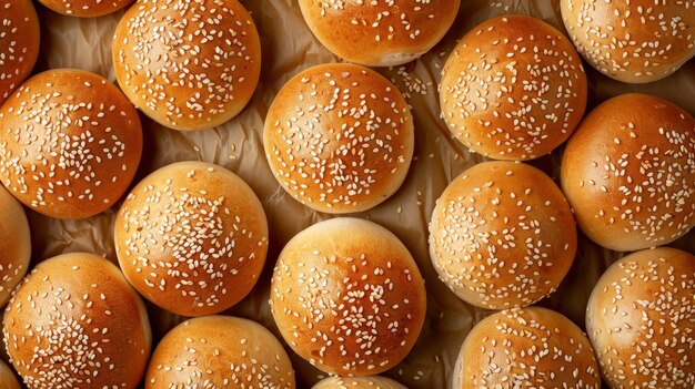 Photo freshly baked sesame seed burger buns a closeup shot of freshly baked sesame seed burger bun