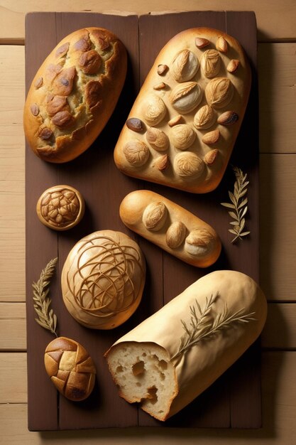 Freshly baked small breads on wood