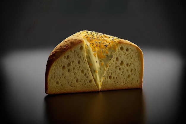 Freshly baked traditional bread on a rustic wooden table with powdery flour flying into air Ai gene