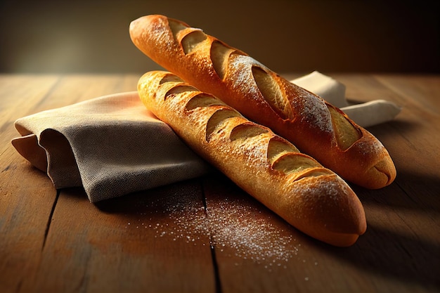 Freshly baked traditional French bread Generative AI