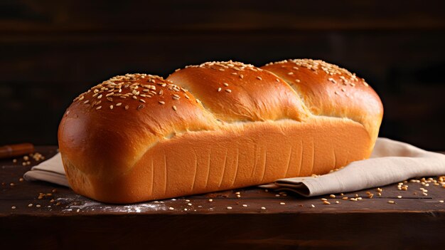 Freshly baked wheat bread loaf with sesame seeds isolated on white background