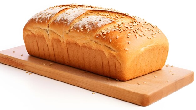 Freshly baked wheat bread loaf with sesame seeds isolated on white background