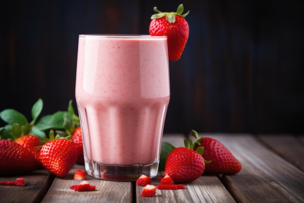 Freshly blended strawberry shake in glass