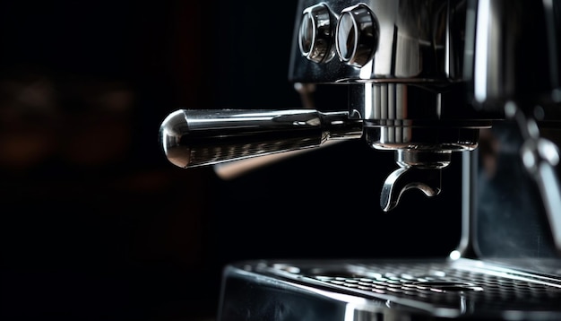 Freshly brewed espresso in chrome coffee pot at gourmet coffee shop generated by AI