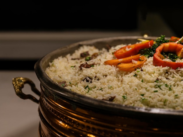 Freshly cooked rice in the pot