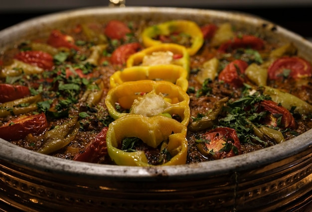 Freshly cooked vegetable dish in the pot