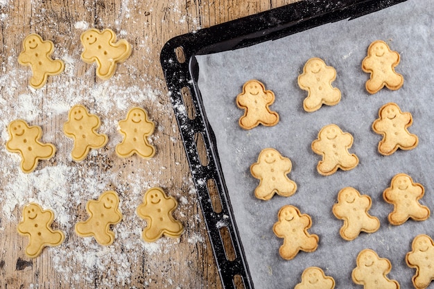 Freshly cut gingerbread cookies