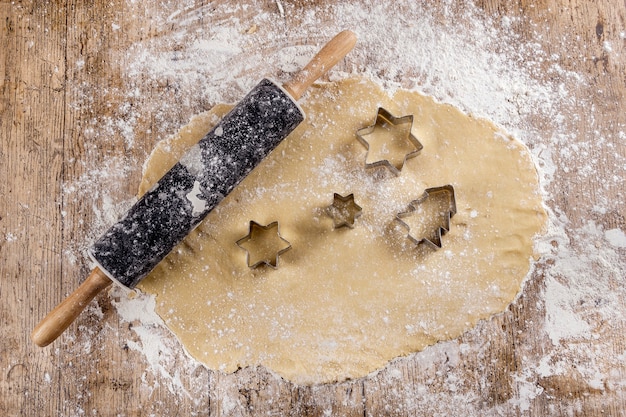 Freshly cut gingerbread cookies