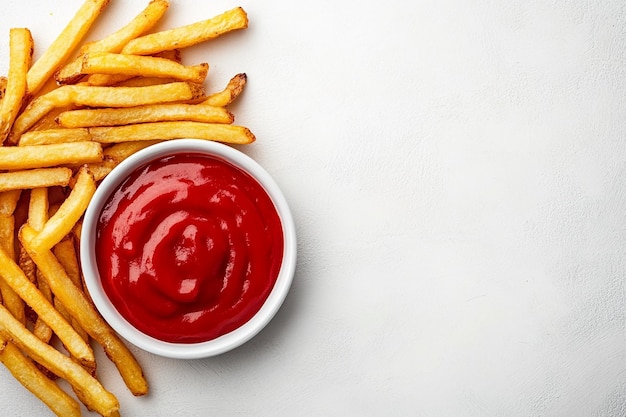 Photo freshly fried fries on a white table