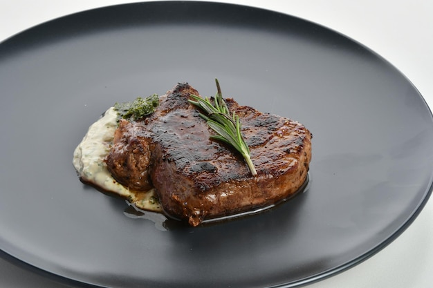 freshly grilled steak isolated on white background