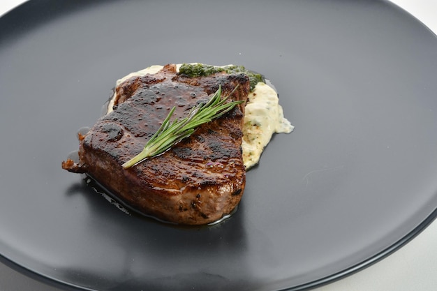 freshly grilled steak isolated on white background