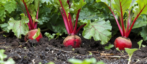 Photo freshly grown beetroot in garden bed