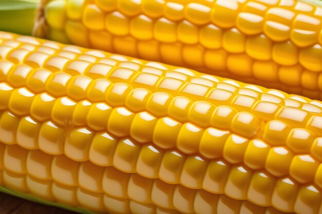 Freshly harvested corn on the cob with green husks partially removed against a neutral background