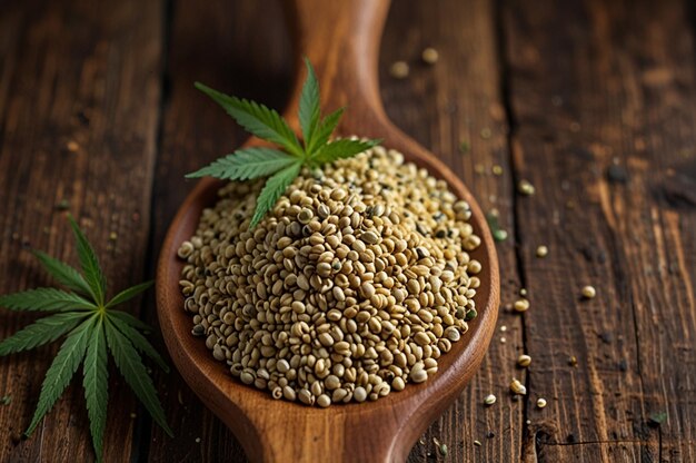 Photo freshly harvested hemp buds leaves and seeds on rustic wooden table