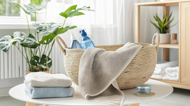 Freshly laundered clothes arranged neatly in a washing basket