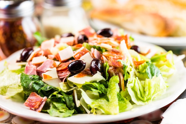 Freshly made Italian Chopped Salad in Italian restaurant.