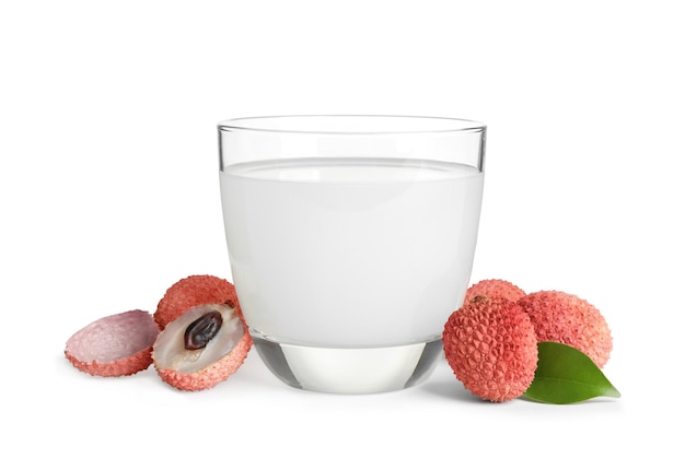 Freshly made lychee juice on white background