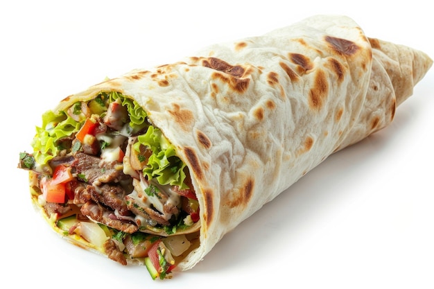 Freshly Made Shawarma Wrap on White Background