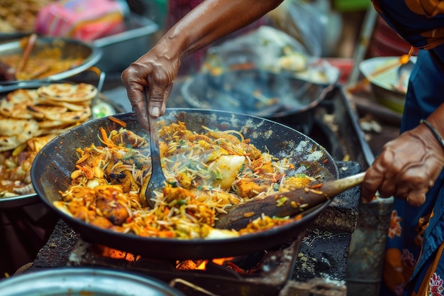 Freshly Made Sri Lankan Kottu Roti Being Prepared by a Street Vendor