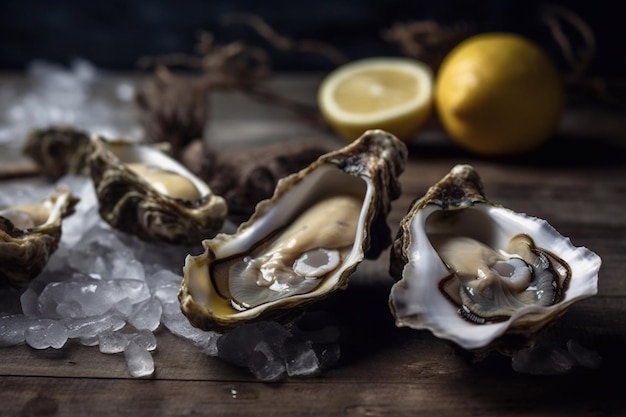 Freshly opened oysters ready to serve