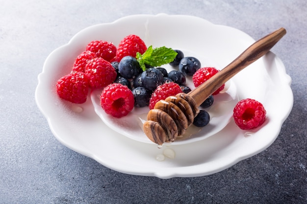 Freshly picked blueberries and raspberries