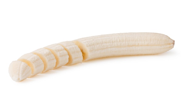 Freshly sliced bananas on a white background