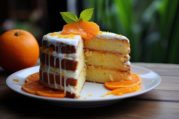 Freshly Sliced Orange Cake on a White Plate Delicious and Epicure Dessert with Citrus Flavor