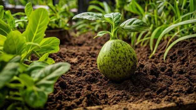 Freshly sprouted seedling in soil