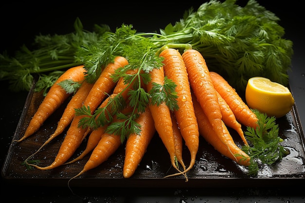 Freshly Washed Carrots on Black Chalkboard