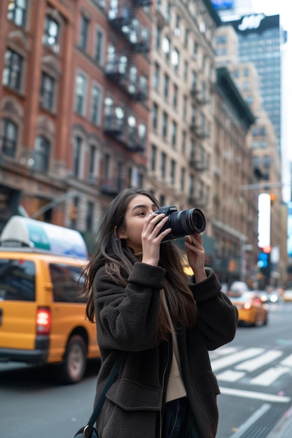 Photo freshmen students exploring city landmarks on a weekend trip capturing memories and enjoying urban adventures