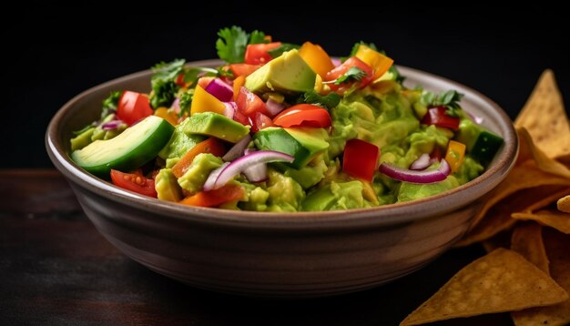 Freshness on a plate healthy salad gourmet guacamole homemade taco generated by artificial intelligence