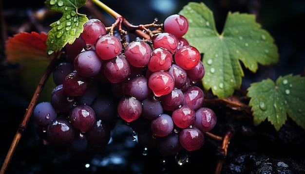 Freshness of ripe grape on a wet branch in autumn generated by artificial intellingence