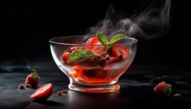 Freshness of summer berries a gourmet dessert on a wooden table generated by artificial intelligence