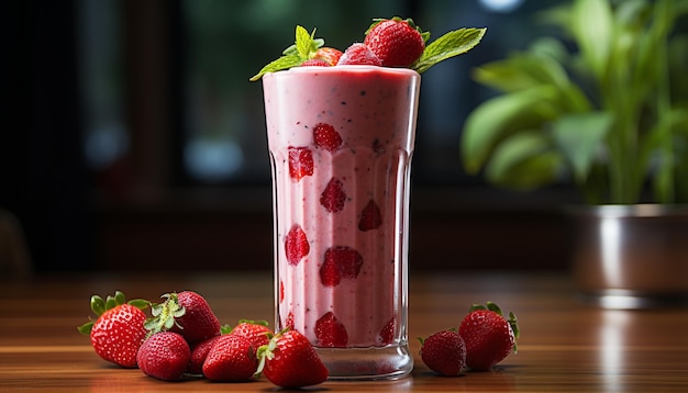 Freshness of summer berries on a wooden table healthy dessert generated by artificial intelligence