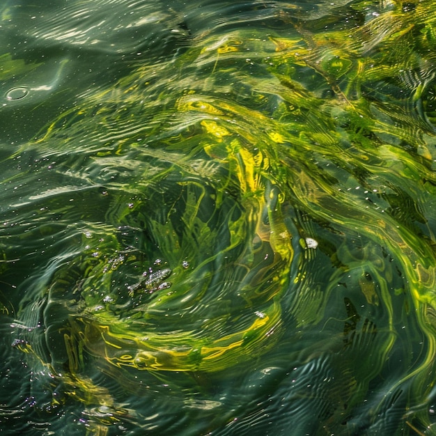 Photo freshwater pond algae creating vibrant green swirls under the surface