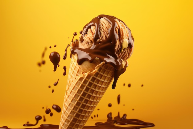 Freshy Ice Cream on Yellow Background Generative Ai